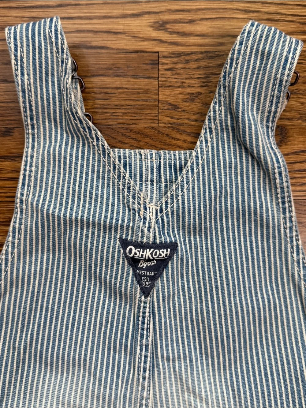 OshKosh B'gosh Kids Light Blue White Pinstripe Train Conductor Overalls Size 2T